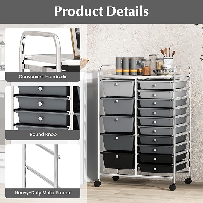 DORTALA 15-Drawer Rolling Storage Cart - Image 7