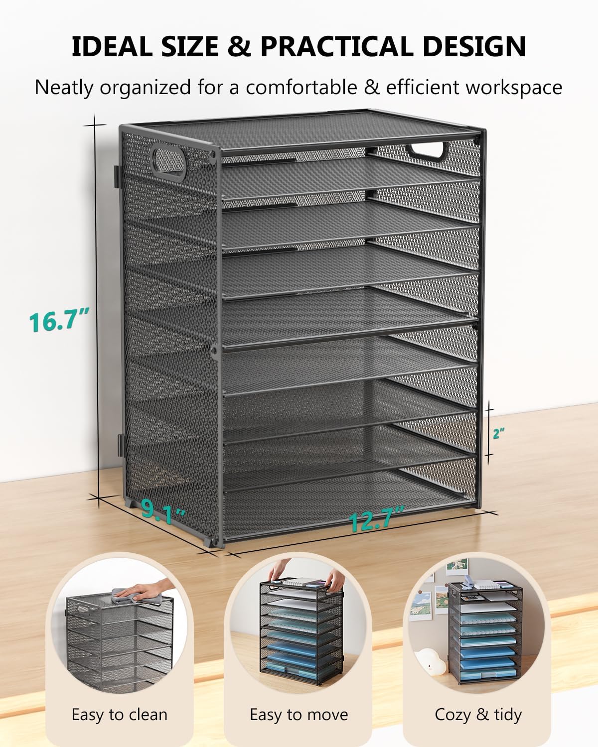 WALI Desk File Organizer, 9 Tier Desktop Paper Letter Tray Organizer with Han...