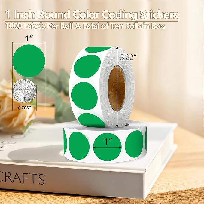 Green 1 Inch Round Color Coding Dot Labels, 10 Rolls 10000 Dot Stickers in - Image 2