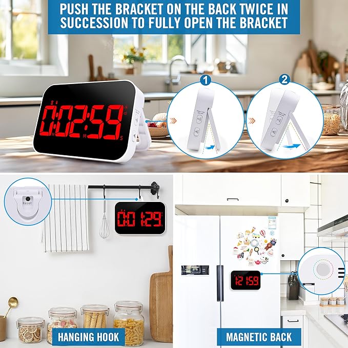 Kitchen Digital RED Timer, Count Down Up, Rechargeable, Vibration Mode - Image 2