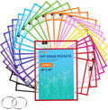 HTVRONT Oversized Dry Erase Pockets 10" x14", 30 Pack, for Classrooms | Back to School Supplies, Reusable Clear Sleeves with Rings, Plastic Sheet Protectors for Shops, Ticket Holders, Home & Office