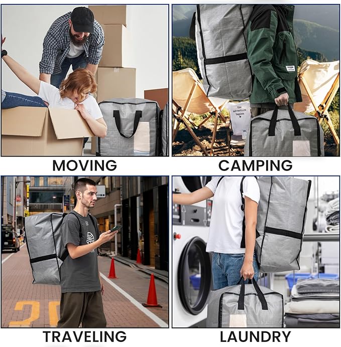 TAILI 4 Pack Gray Moving Bags w/Adjustable Backpack Straps, Moving Supplies - Image 9