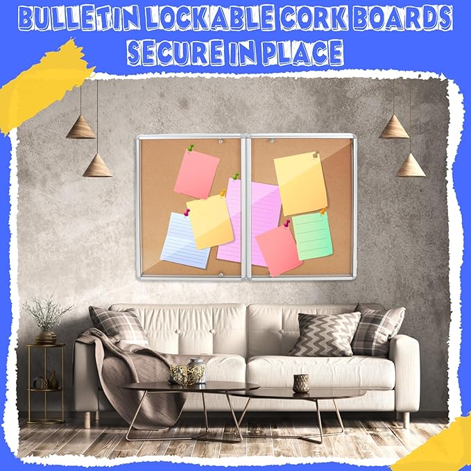 Enclosed Bulletin Board 48" x 36" Weather Resistant Lockable Notice Cork - Image 4