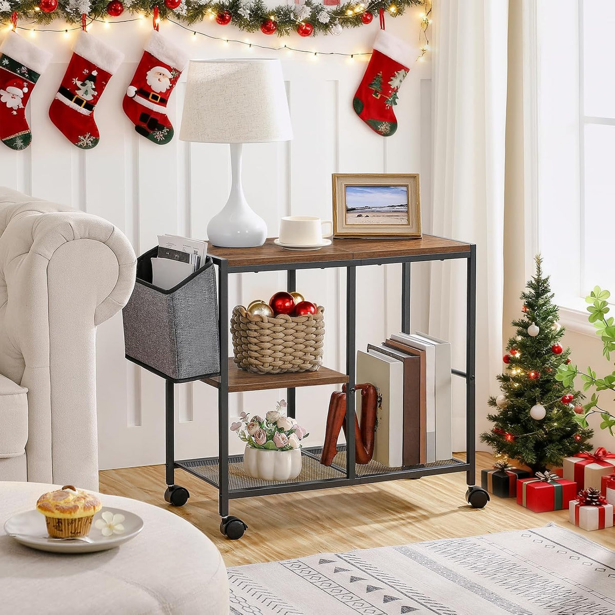 MAHANCRIS Printer Stand with Storage Bag, 3-Tier Mobile Under Desk Printer Ca...