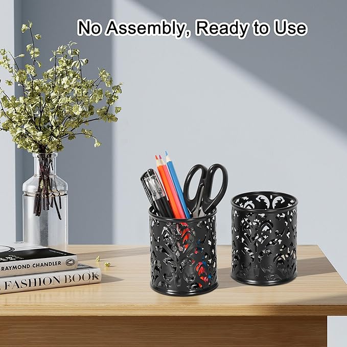 EasyPAG Black Pen Holder for Desk, 2 Pack Round Pen Organizer, Brush Holder for - Image 4