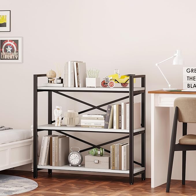 Homeiju 3 Tier Bookshelf 31.49" Width, Wood and Metal Etagere Bookcase - Image 6