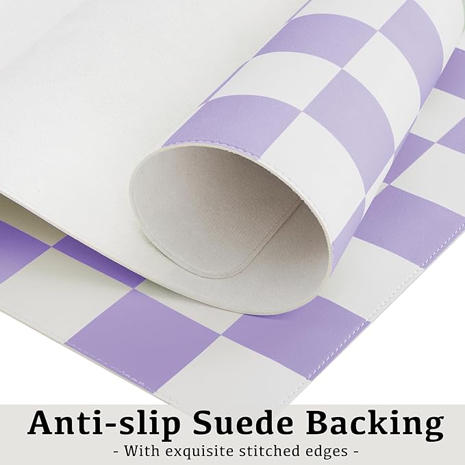 Ohocut Checkered Desk Mat, 31.5" x 15.7" Large Cute Purple Aesthetic Retro Girl - Image 6