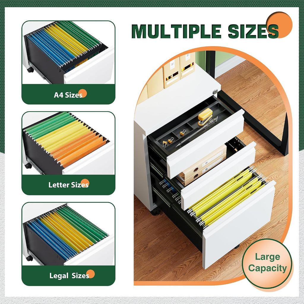 letaya 3 drawer mobile file cabinet with lock, package contents