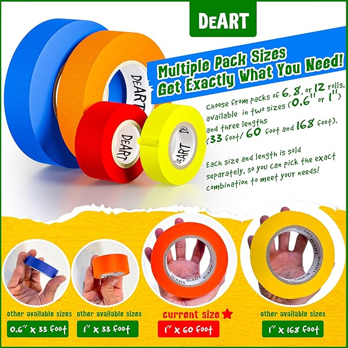 DEART 6 Pcs Colored Masking Tape, Extra Long 1008 Feet or 360 Feet x 1 Inch - Image 8
