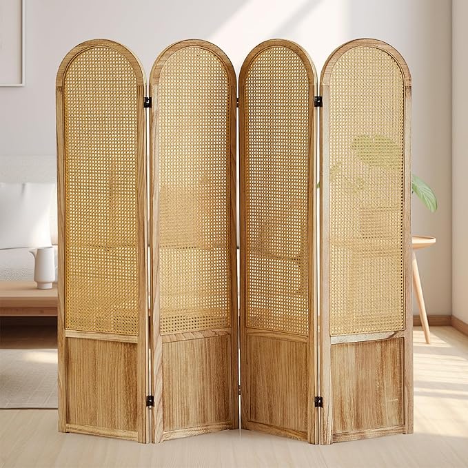 Asnefeli Room Divider 4 Panel, Folding Privacy Screen, Foldable Wood Divider - Image 7
