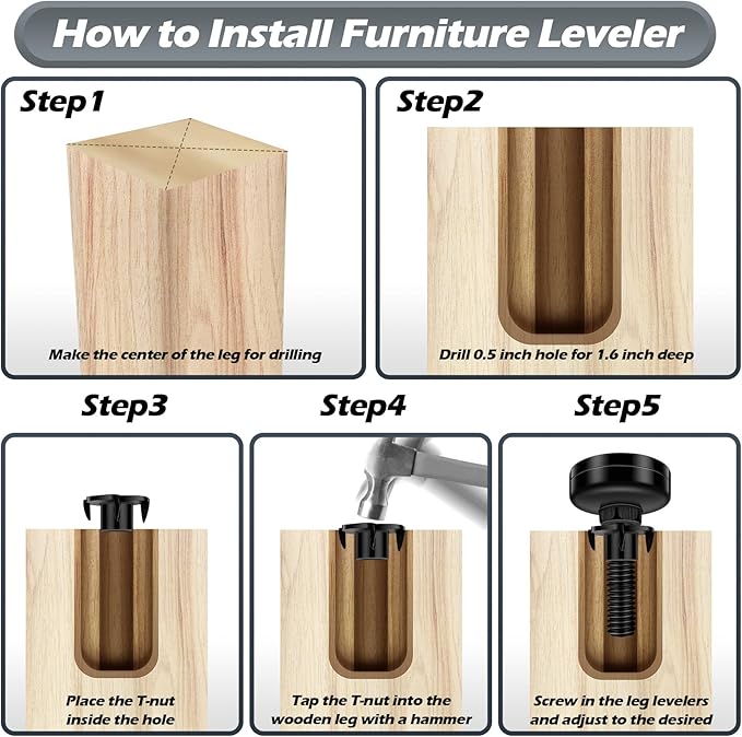 Holimax 10 Set Adjustable Furniture Leveling Feet, Adjustable Leg Levelers - Image 4