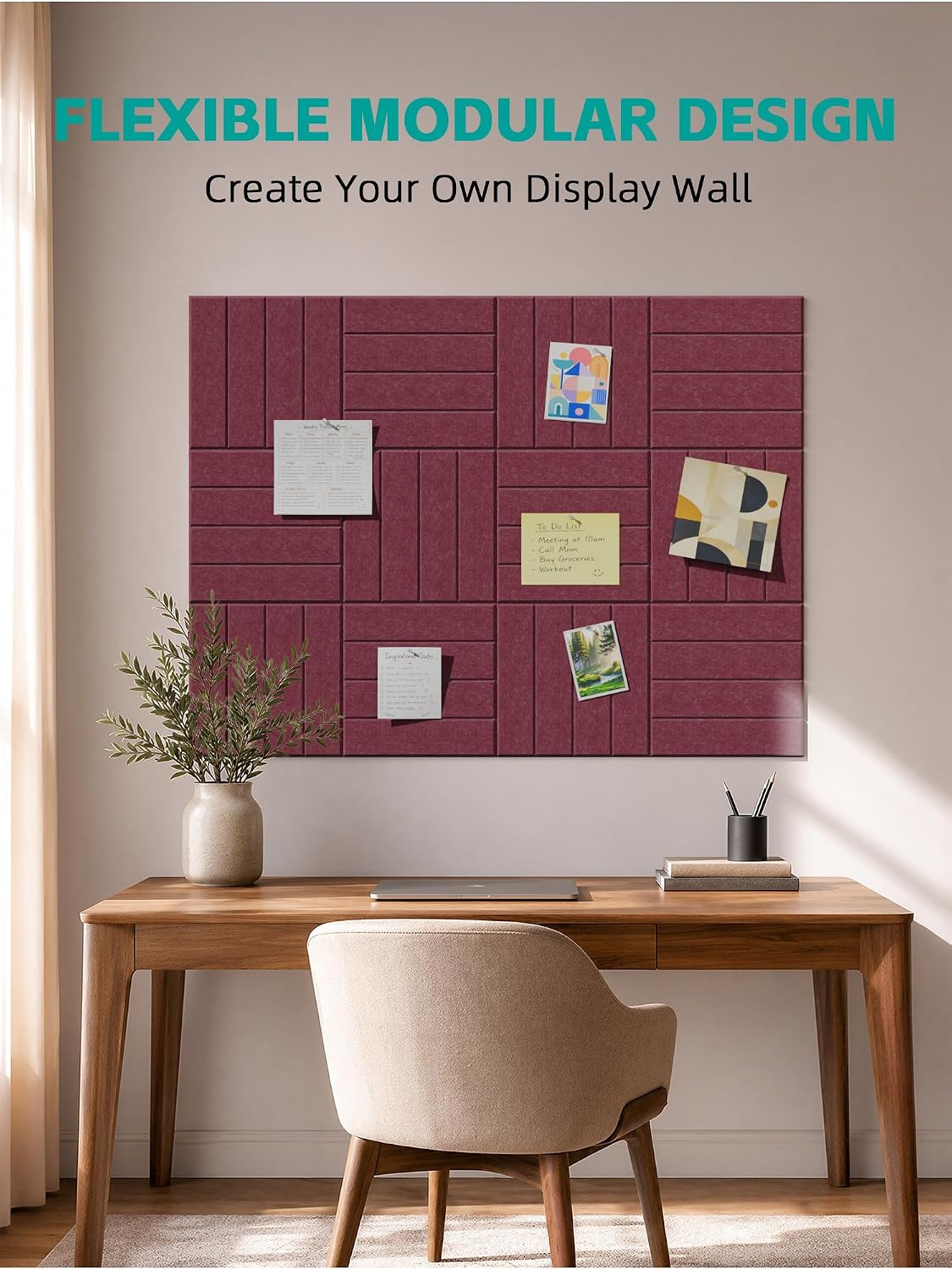 Felt Bulletin Board Tiles 48"x36", 12-Pack, Self-Adhesive Pin Board...