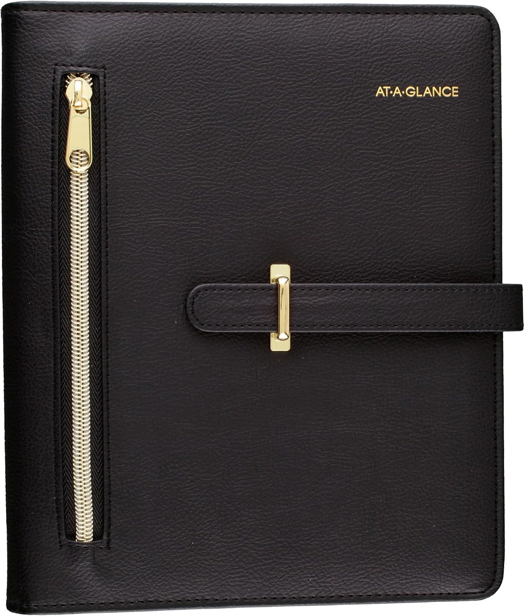 AT-A-GLANCE Faux Leather Undated Starter Set, 7-Ring, 5-1/2" x 8-1/2", Desk Size, Fashion, Black (DR1118-040-05)