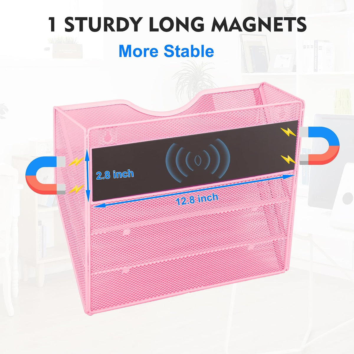 EASEPRES Magnetic 3 Pocket Mesh Hanging Wall File Organizer, Wall Mounted Mai...