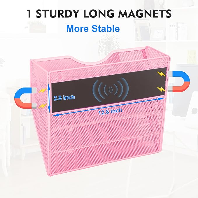 EASEPRES Magnetic 3 Pocket Mesh Hanging Wall File Organizer, Wall Mounted Mail - Image 2