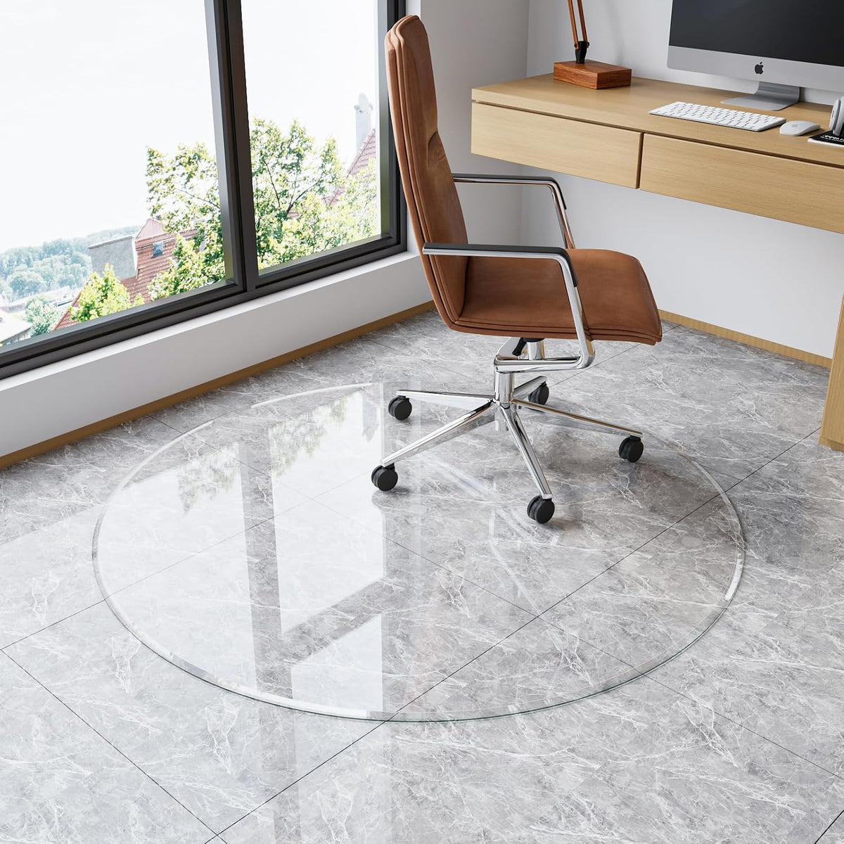 Glass Chair Mat, 36"x36"Round Office Chair Mat, Tempered Glass Clea...