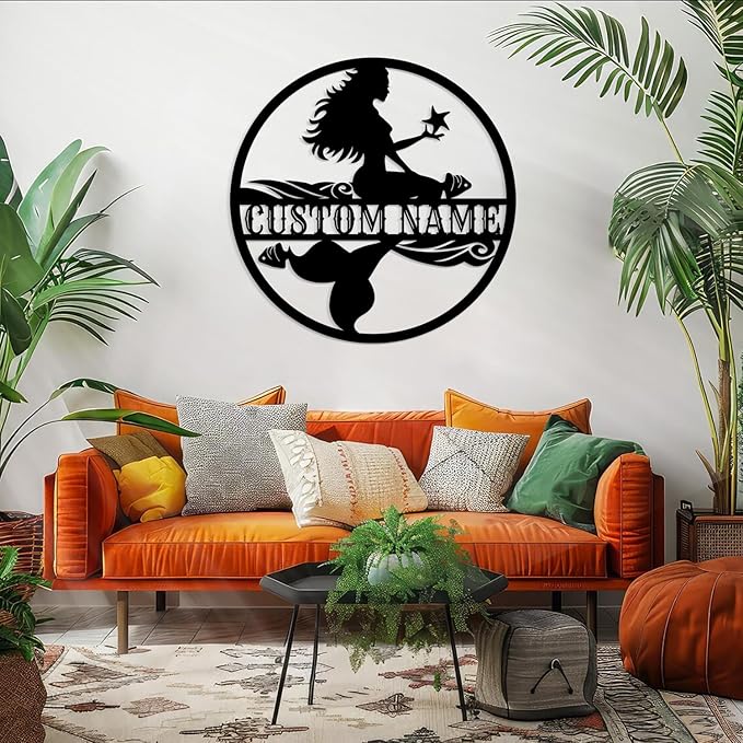 Custom Mermaid Metal Sign, Personalized Mermaid Name metal Signs, Mermaid Wall - Image 3