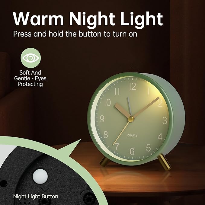 Analog Alarm Clock, 4 inch Super Silent Non Ticking Small Clock - Image 4