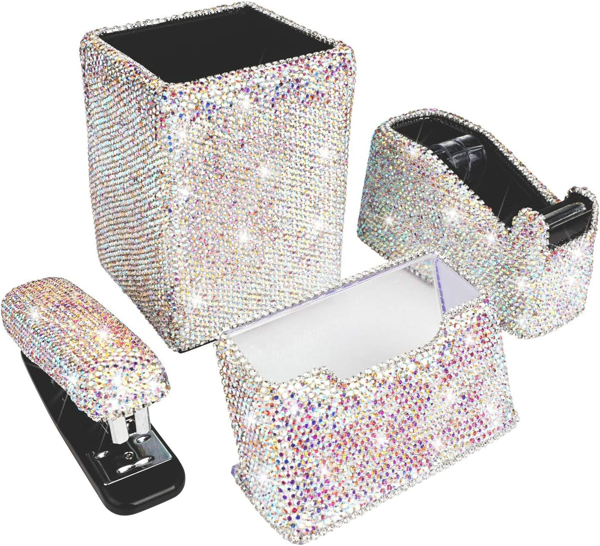 Bling Crystal Luxury Handmade Diamond Square Pencil Pen Pot Holder & Stap...