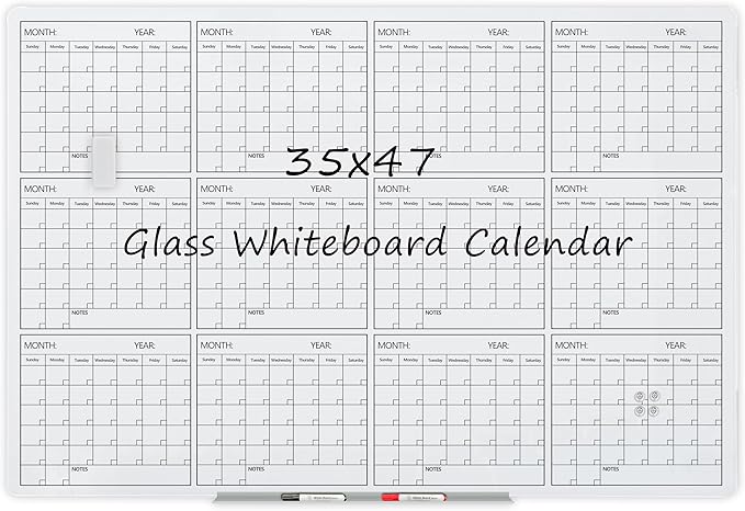 Magnetic Whiteboard Glass Board Yearly Calendar by JJworldwide
