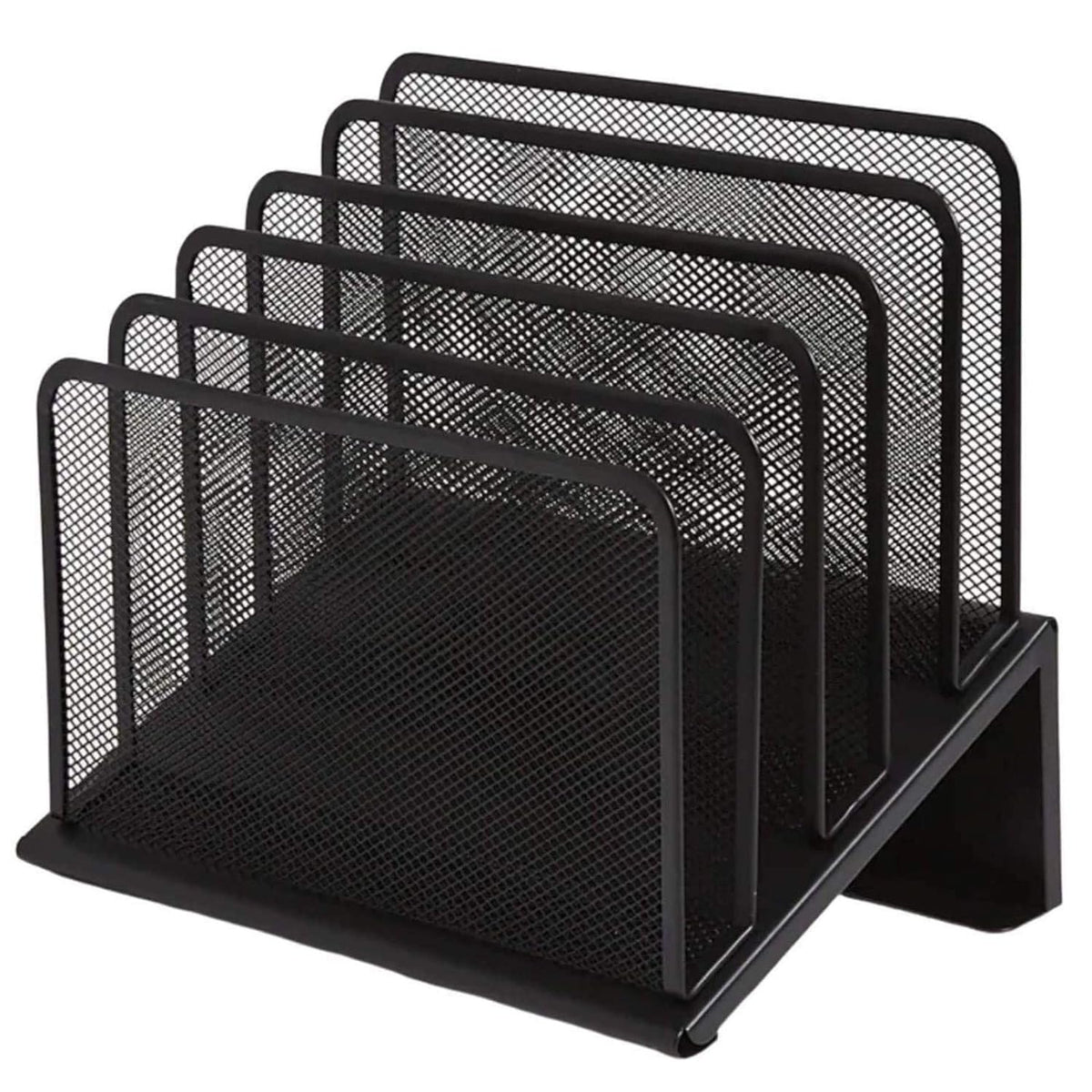1InTheOffice Metal Mesh File Organizer, Black Wire Mesh 5 Section Incline Sorter
