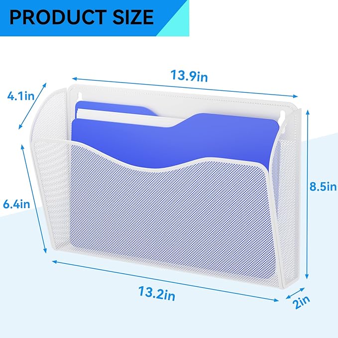 GDINDINFAN Single Pocket Wall File Holder, Mesh Hanging File Folder Paper - Image 3