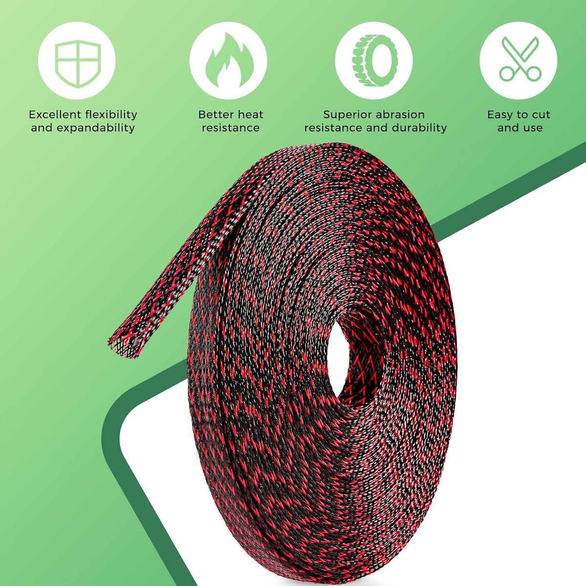 132 ft Expandable Braided Cable Sleeve Wire Loom PET Wire Sleeving，Wrap Manag...