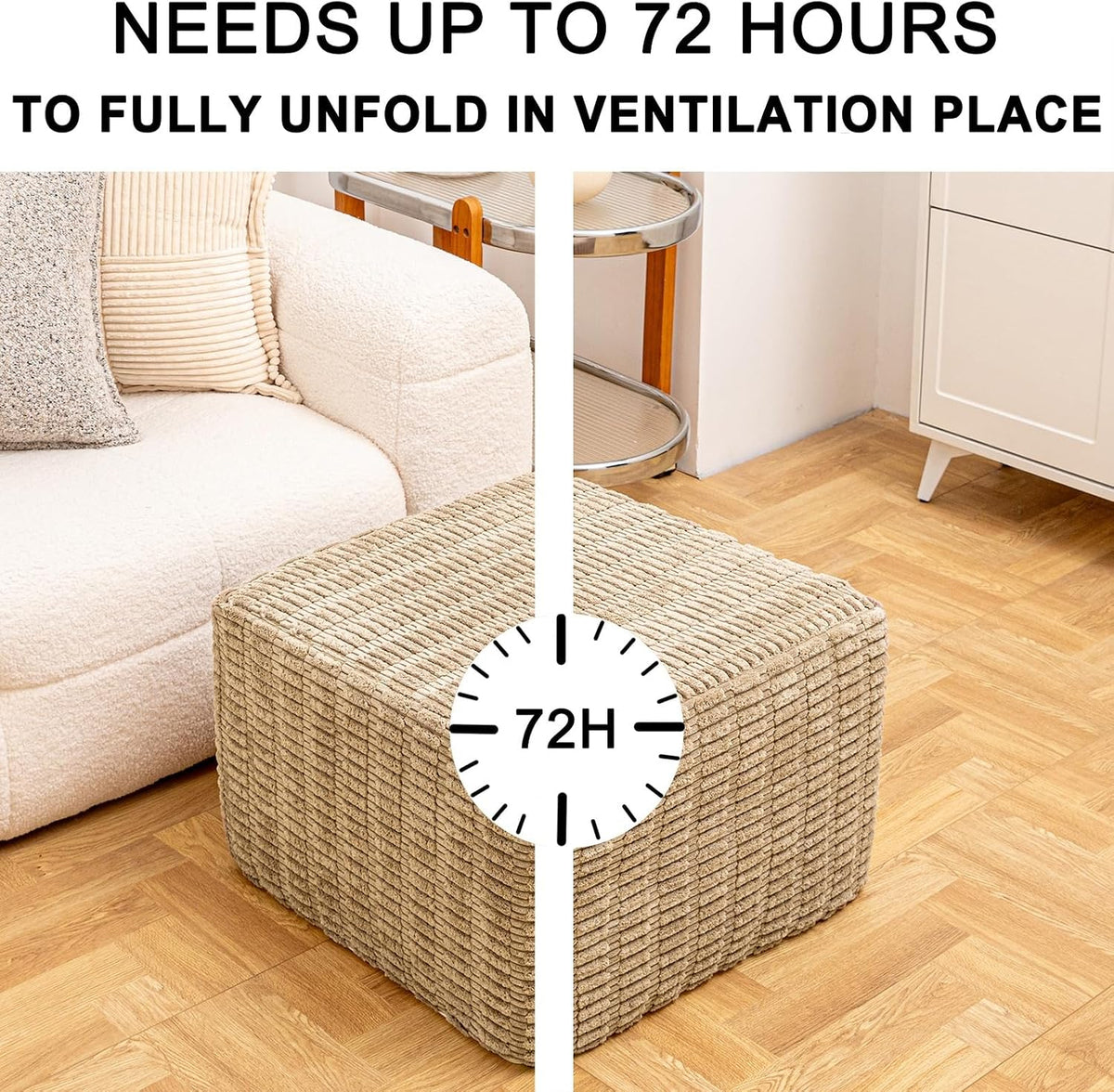 asuprui square ottoman foot rest, light coffee, 20x14, side view