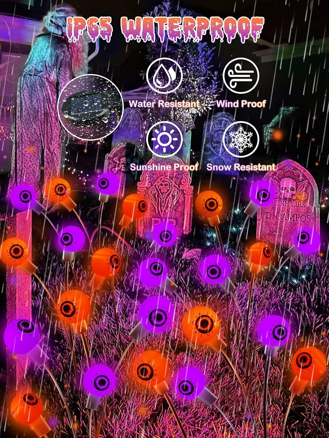 6 Pack Solar Halloween Decorations Outdoor 36 LED Solar Eyeball Lights