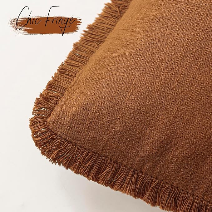 Foindtower Set of 2 Decorative Linen Fringe Throw Pillow Covers Cozy Boho - Image 3