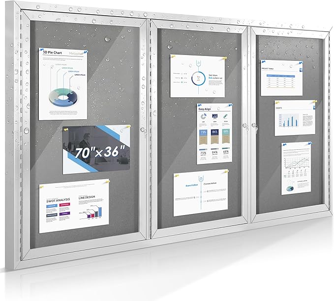 SWANCROWN Weather Resistant Enclosed Bulletin Board Gray Fabric Displays Boards by SWANCROWN