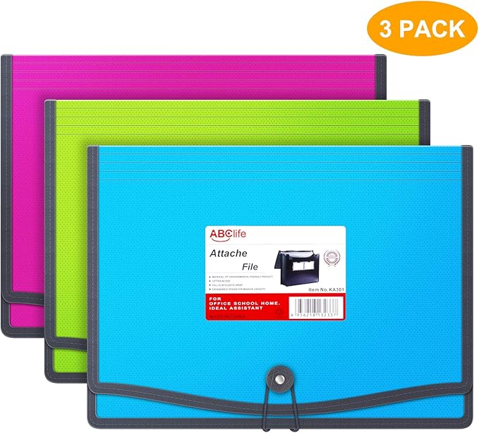 ABC life 3 Pack Expanding File Folder Organizer Poly Pockets A4/Letter Size - Image 7