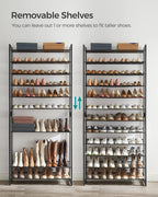 songmics shoe rack, 12-tier shoe organizer, metal shoe, side view
