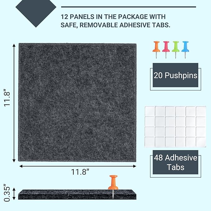 AKTOP Cork Board Bulletin Board 47"x35", 12 Pack Removable Felt Cork Board Tiles - Image 3