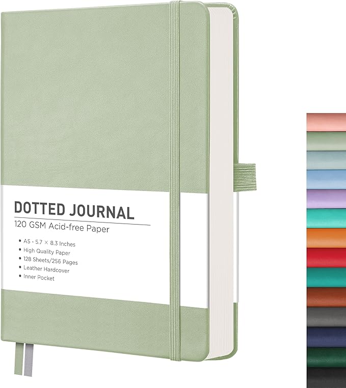 RETTACY Bullet Dotted Journal Notebook, 256 Pages, A5 Medium Size, Leather by RETTACY