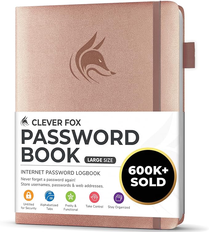 Clever Fox Password Book with alphabetical tabs. Internet Address Organizer by CleverFox
