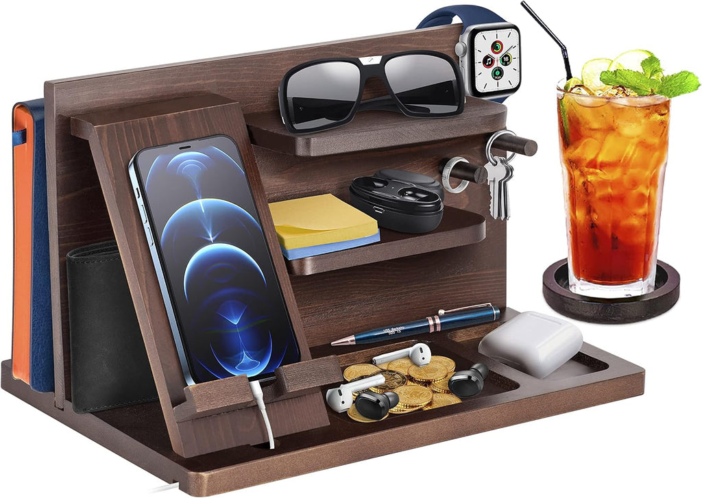 Gifts for Men Bedside Organiser Wood Phone Docking Station Dad Birthday Gifts