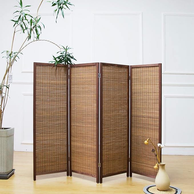 Furnnylane 4 Panel Short Room Divider Screen, Small Bamboo Panel Divider - Image 2