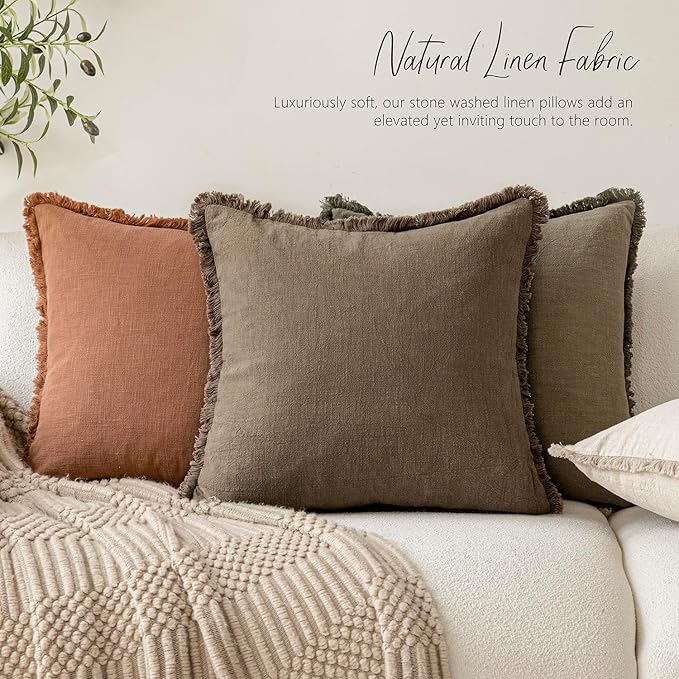 Foindtower Set of 2 Decorative Linen Fringe Throw Pillow Covers Cozy Boho - Image 5