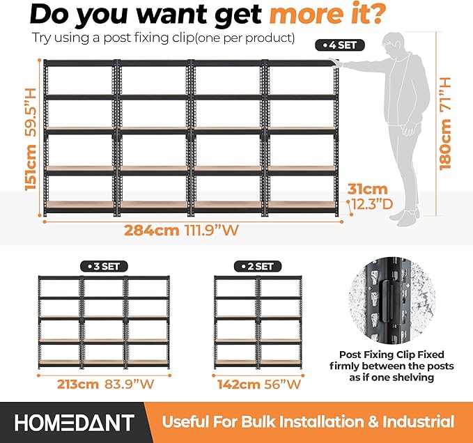 HOMEDANT 28" W 5 Tier Heavy Duty Garage Shelving Adjustable Metal Rack Storage - Image 7