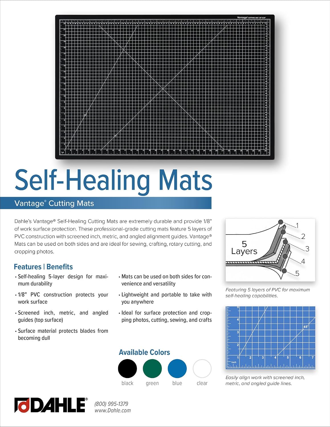 Dahle Vantage 10683 See-Through Premium Self-Healing Cutting Mat, 24"x36...