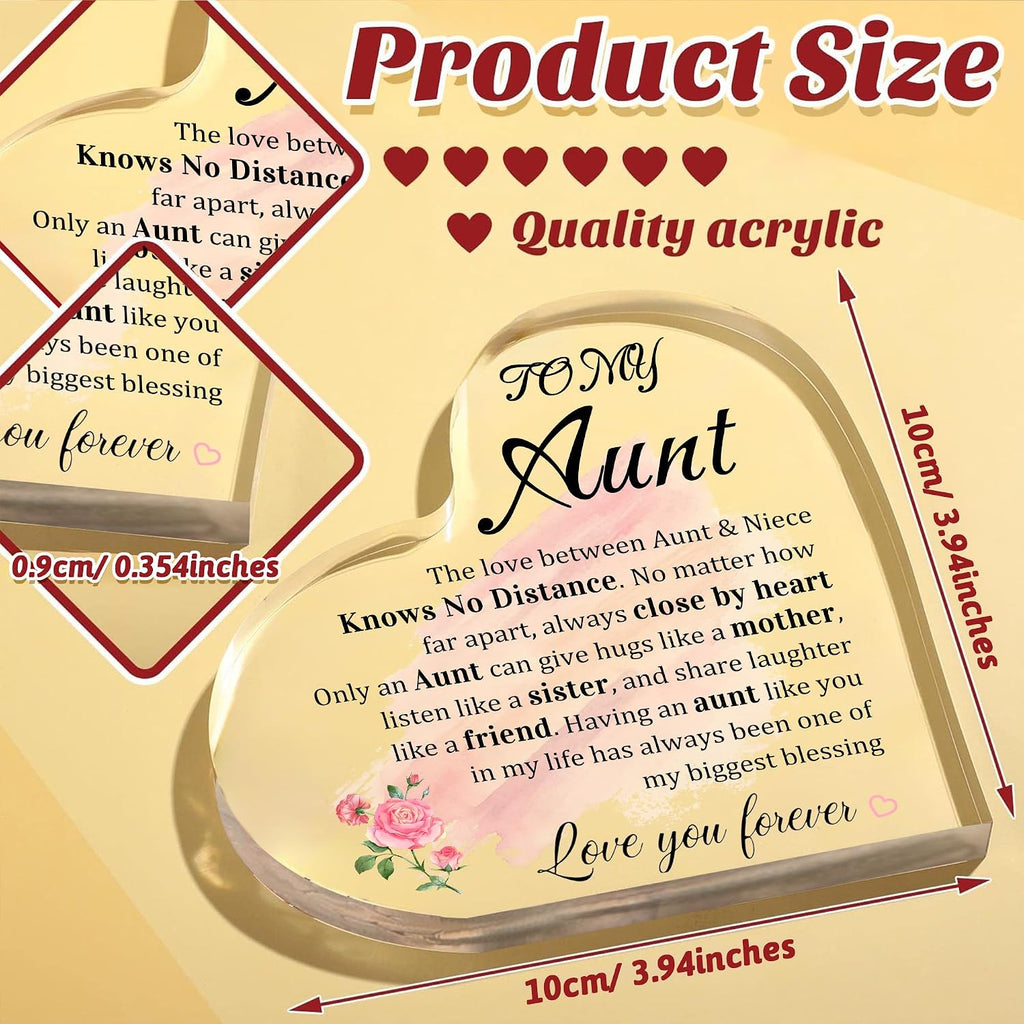 Aunt Gifts, Auntie Gift Ideas Heart Shaped Desk Sign Aunt Birthday Gifts From Niece Heart Acrylic Paperweight Birthday Gift 4×4 Inches