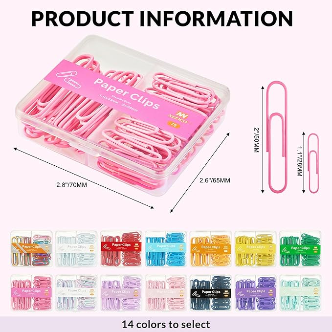 NEEWAY Colorful Paper Clips Assorted Sizes, Small and Large Paperclips - Image 2