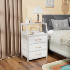 Furnulem White Nightstand with 3 Drawers and 2-Tier Shelf, Small Night Stand - Image 8