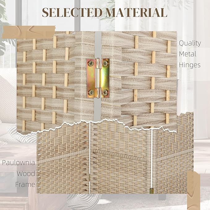 HOMCOM 3 Panel Room Divider, Hand-Woven Freestanding Wall Partition - Image 5