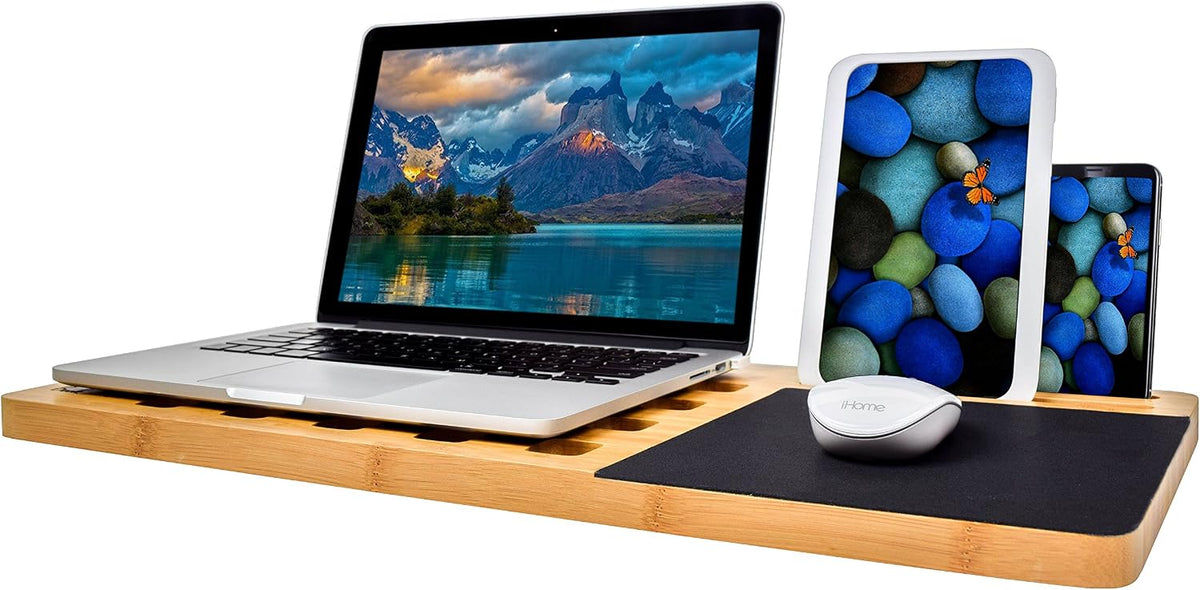 BOOKAHOLIC Lap Desk| Enhanced Organic Bamboo Lap Tray with Vent Holes & B...
