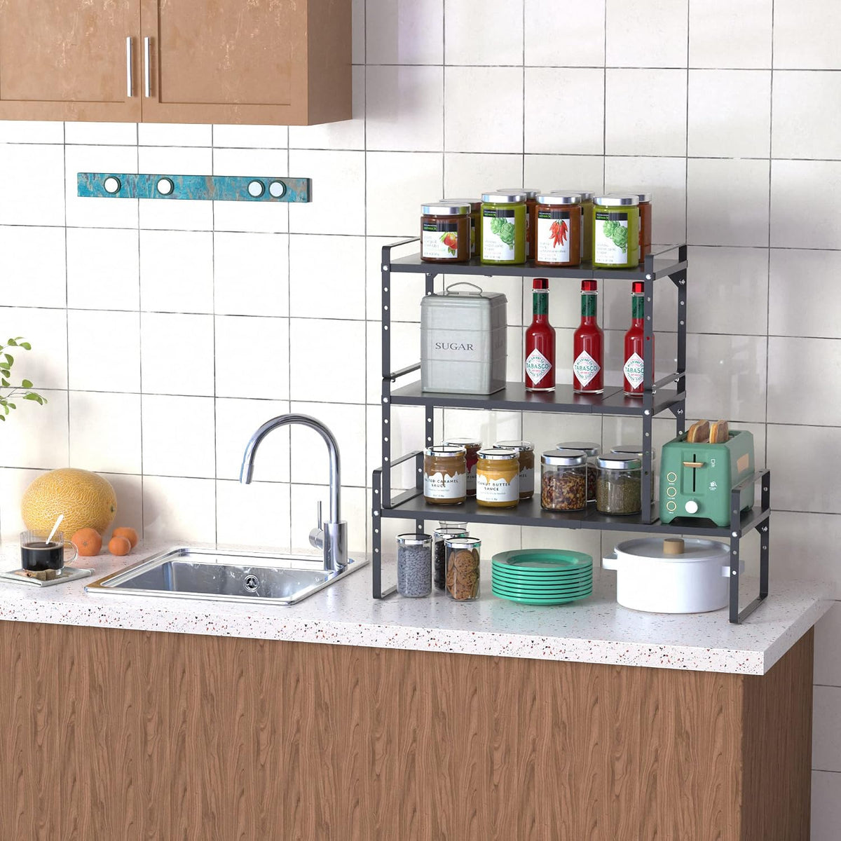 iPEGTOP Expandable Cabinet Storage Shelf Organizer Rack, Heavy Duty Cupboard ...