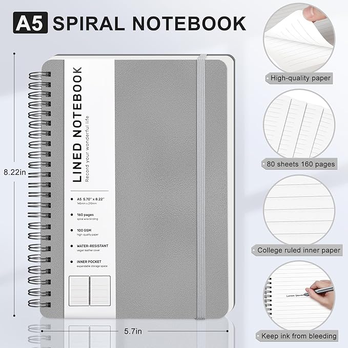 ABERLLS Gray Lined Spiral Journal Notebook - Image 2