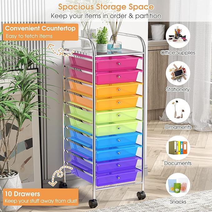 GLACER 10 Drawers Rolling Cart, Storage Cart - Image 6