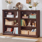 RWYHG 43" Walnut Tall Bookshelf Set of 2, 3-Tier Thick Wooden Book Shelf by RWYHG
